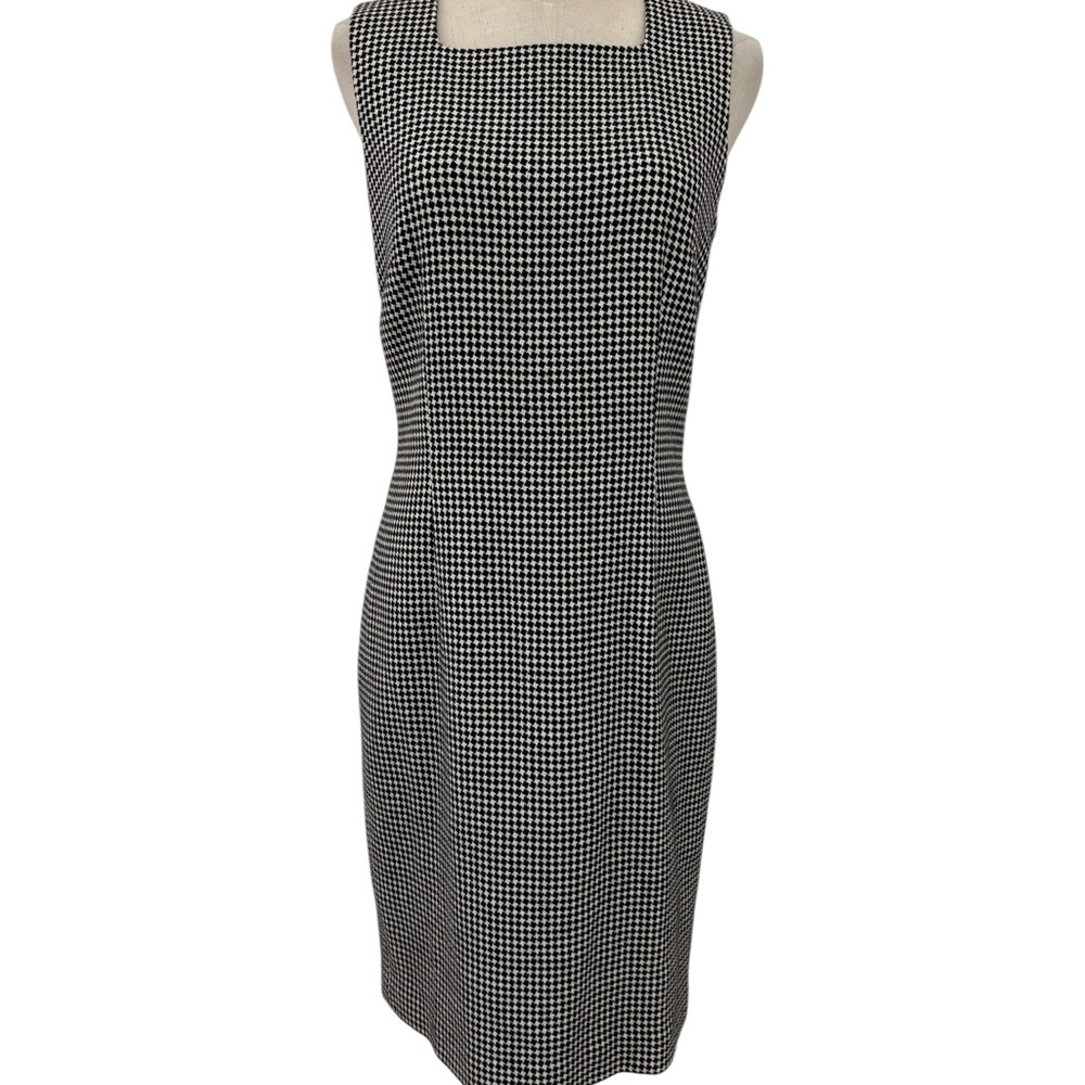 Ann Taylor vintage‎ 90s houndstooth wool sheath dress Sz 8